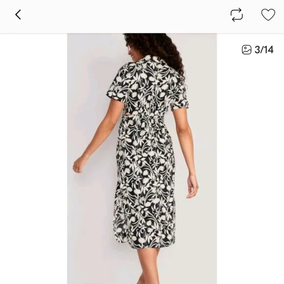 Old Navy Waist-Defined Midi Shirt Dress Navy Blue White Floral L - Picture 3 of 10